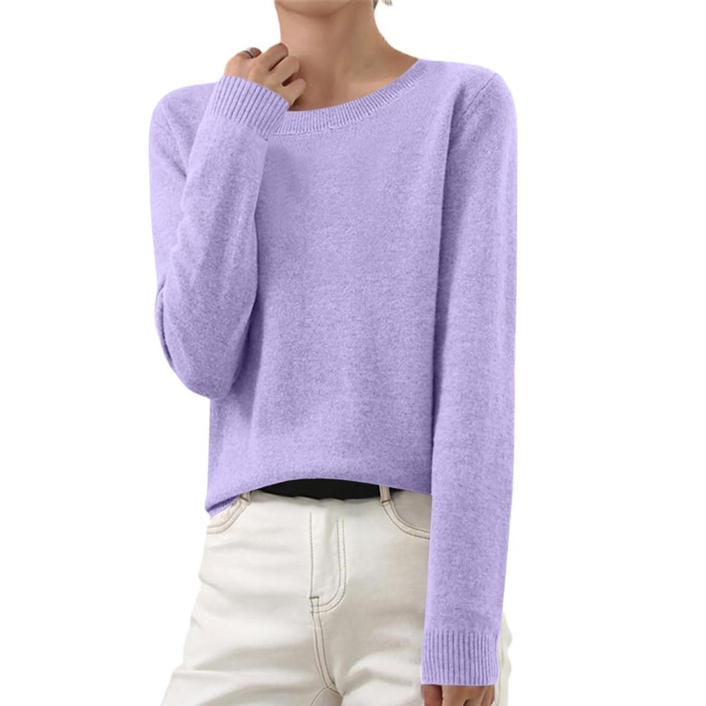 Women's Autumn And Winter Fashion Long-sleeved Basic Crew-neck Loose Pullover Sweater Top