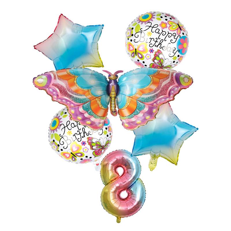 6 шт. набор из фольгированных воздушных шаров в виде бабочек, розовые, синие, разноцветные бабочки, 32-дюймовые воздушные шары с цифрами, товары для декора вечеринки по случаю дня рождения ребенка