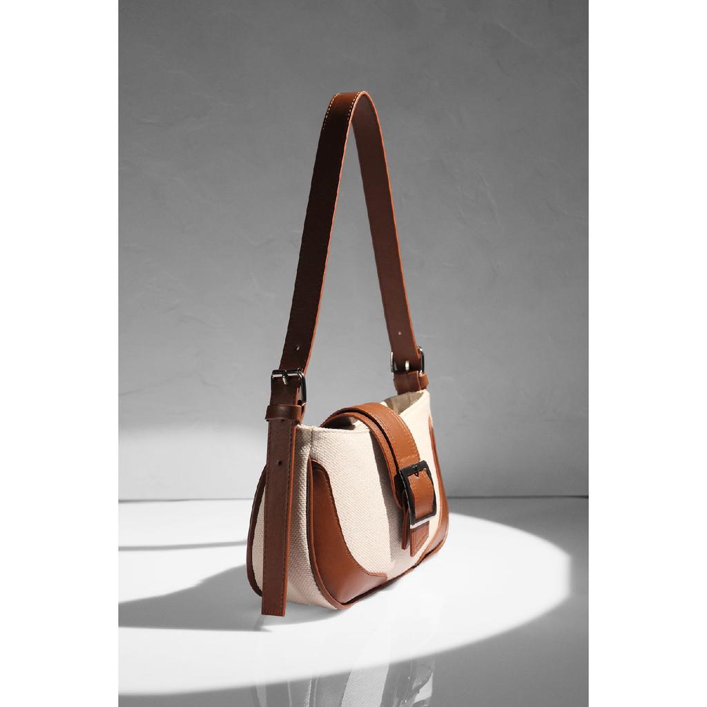 Black Linen Buckle Hand And Shoulder Bag