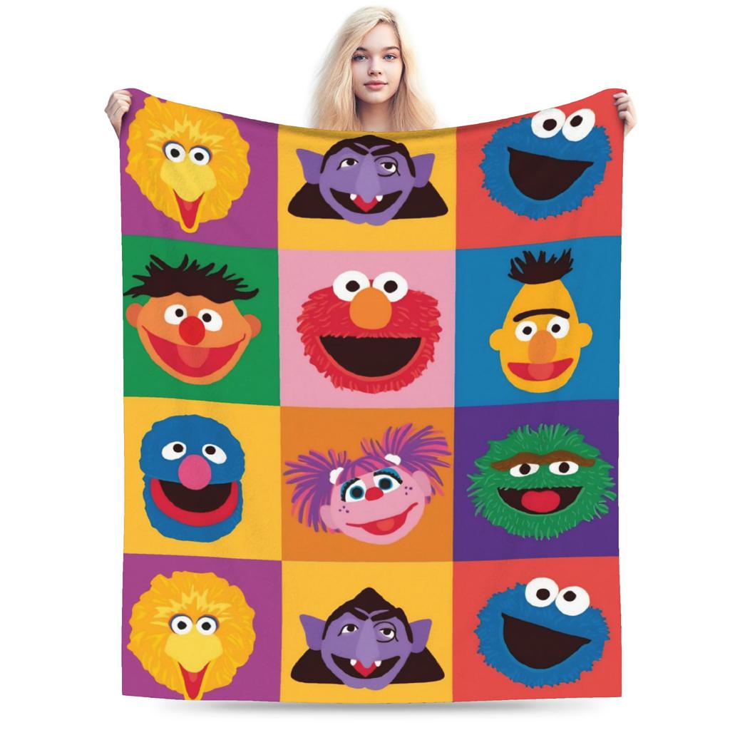 Sesame Street Cartoon Blanket Elmo Lovely Flannel Funny Breathable Throw Blankets for Bedding Lounge Textile Decor