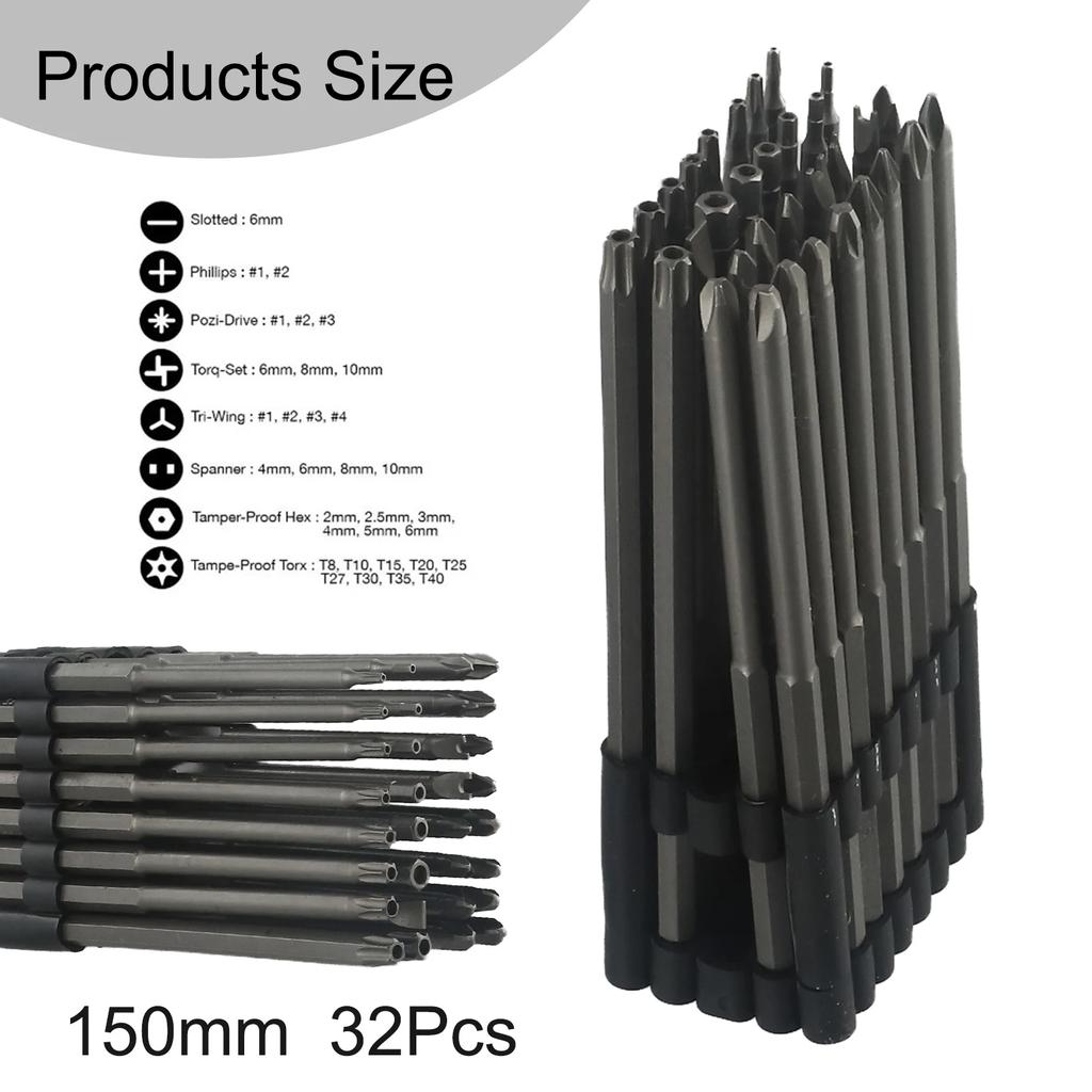 32 шт. 150 мм длинный Torx противоударная отвертка сверло PH1 PH2 PZ1 PZ2 удлиненная отвертка с головкой отвертки