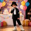 Yousheng Musician Halloween Costume Set for Kids, Black Sequin Jacket, Trousers, Hat, Gloves, 80s 90s Retro Stage Outfits for Disco Party, Fancy Dress
