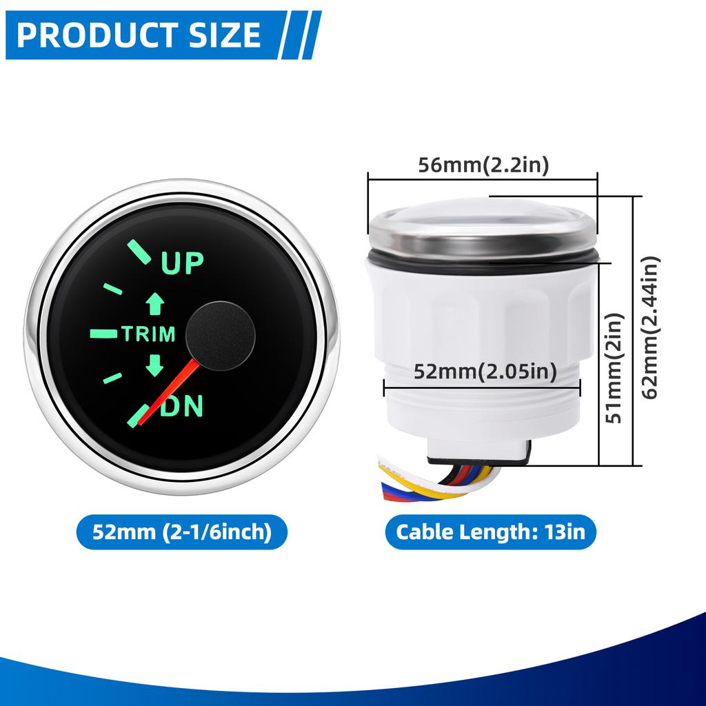 52mm Boat Balance Gauge 0-190ohm Boat Trim Meter Trim Tilt Indicator Digital pointer Gauge 7-color backlight For Yacht Marine