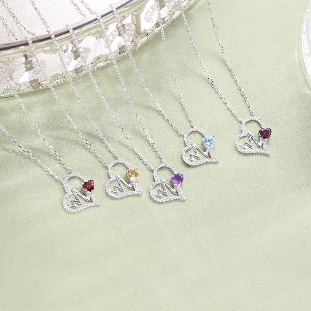 Heart-shaped Gemstone Necklace That Does Not Fade, 925 Sterling Silver Natural Crystal Topaz Garnet Necklace As a Gift for Girls