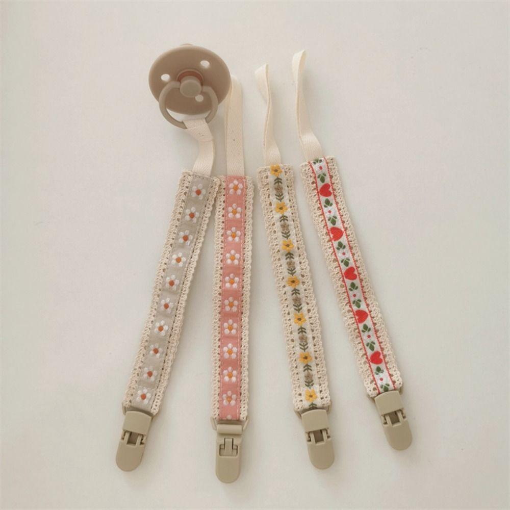 Регулируемый держатель для пустышки с вышивкой и цветочным узором, держатель для соски, клипсы, детская ткань, цепочка для пустышки для малышей
