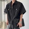 INCERUN Мужские повседневные рубашки-карго с воротником-лацканами и коротким рукавом на молнии