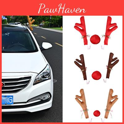 Праздничное рождественское украшение для автомобиля с оленьими рогами, красным носом и колокольчиками