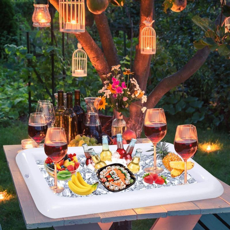 Надувной сервировочный бар Салатный поднос для льда Контейнеры для еды и напитков Барбекю Пикник Бассейн Вечеринка Товары для шведского стола Салатный поднос для еды и напитков