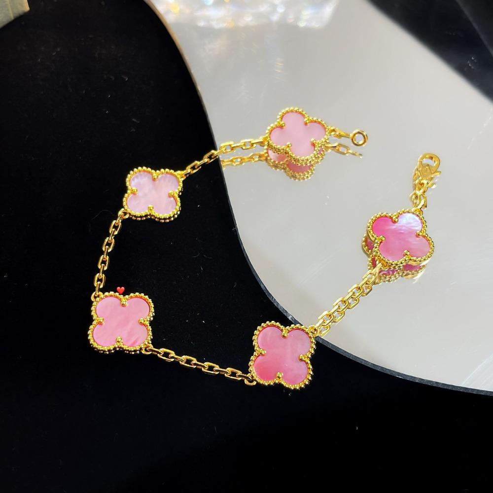 Браслет «Четырехлистный клевер» с пятью цветками, версия High, натуральный фиолетовый халцедон, лазерная CNC-резьба, 18 карат, не тускнеющий, женский браслет