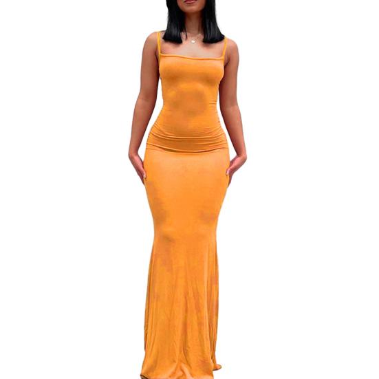 Женское платье-слинг без рукавов с квадратным воротником, облегающее платье длиной до пола, однотонное офисное вечернее свадебное сексуальное платье