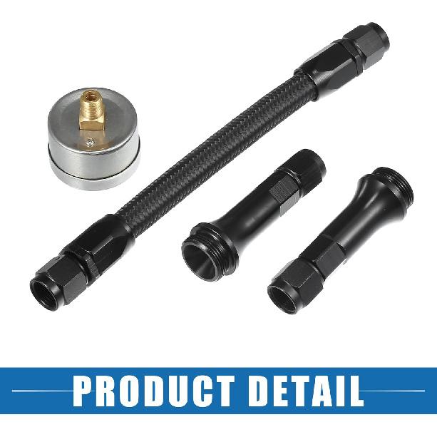 4150 Braided Fuel Line with Pressure Gauge AN6 Dual Feed Carb Fuel Line for 4150 Based Carburetor Aluminum Black