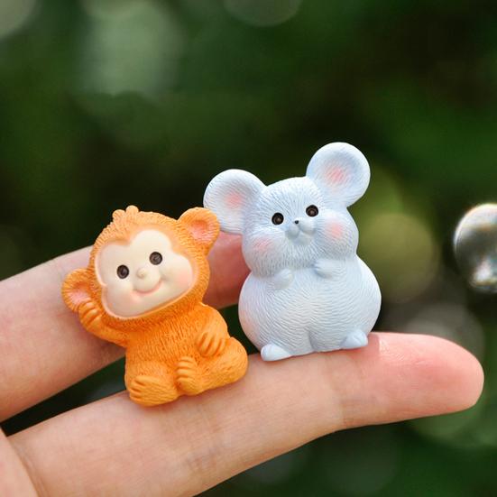 Мини-статуя китайского зодиака, красочная смола, дракон, кролик, миниатюрная фигурка, милый орнамент зодиака, домашний декор