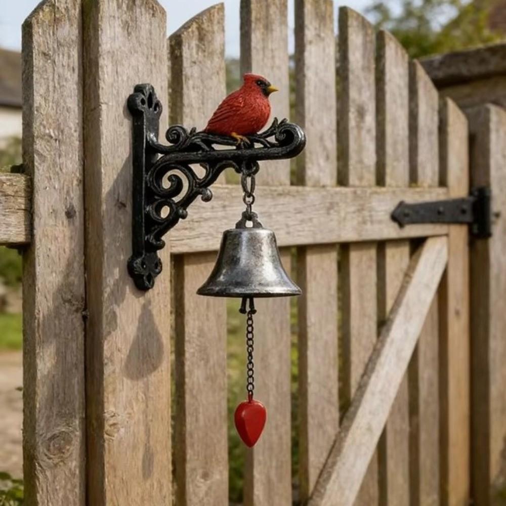 Resin Red Bird Doorbell Metal Hanging Bell Wind Chimes Cast Iron Bell Farmhouse Setting