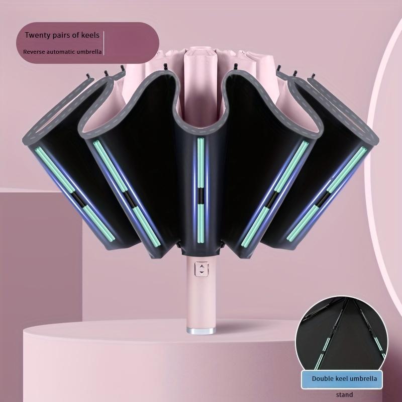 Compact In Size, the Gem-blue Automatic Reverse Umbrella Is Waterproof and UV-resistant.