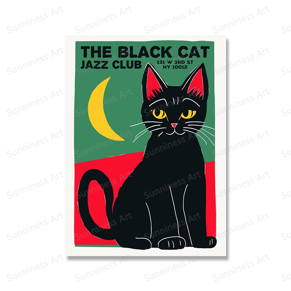 Abstract New Orleans Jazz Festival Black Cat Art Canvas Painting Nordic Posters And Prints Wall Pictures For Living Room Decor