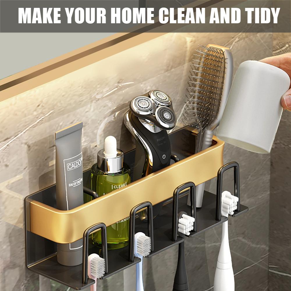 Органайзер настенный держатель для зубной пасты без дырокола полка для ванной комнаты из алюминиевого сплава экономит место аксессуары держатель для зубных щеток