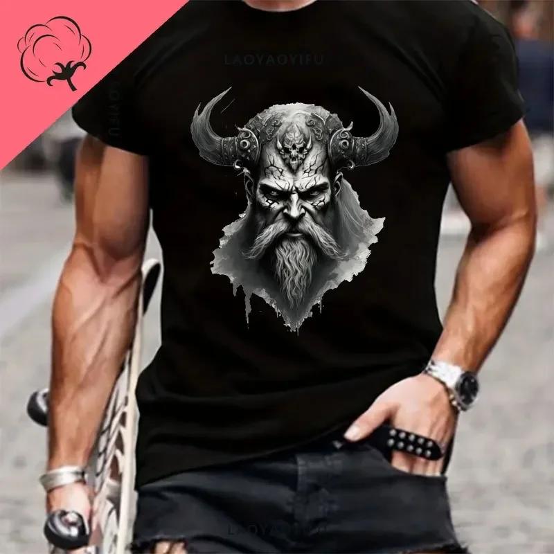 Til Valhalla 100% Хлопок Футболки с коротким рукавом и круглым вырезом Футболка American Beard Warrior Tactical Skull Унисекс Повседневная мужская футболка