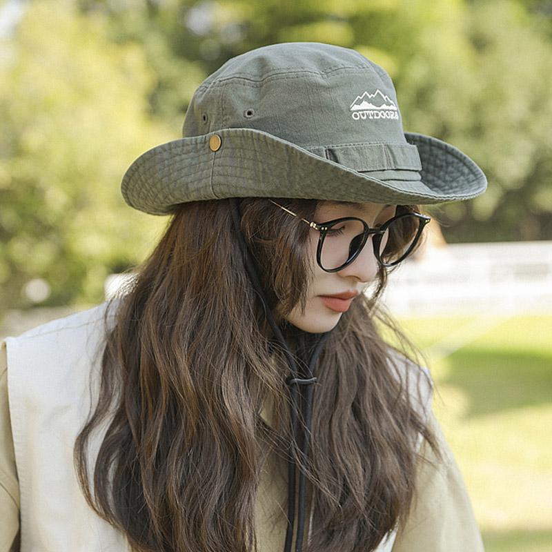 Summer Outdoor Mountaineering Hat For Men Women Sun Protection Bucket Cap Soild Color Drawstring Fisherman Caps Large Brim Visor