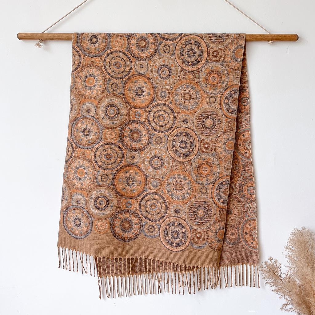 Manufacturer Cotton Scarf Shawl Circle Autumn And Winter Long Women'S Warm Fringed Jacquard Shawl Dual-Purpose Shawl