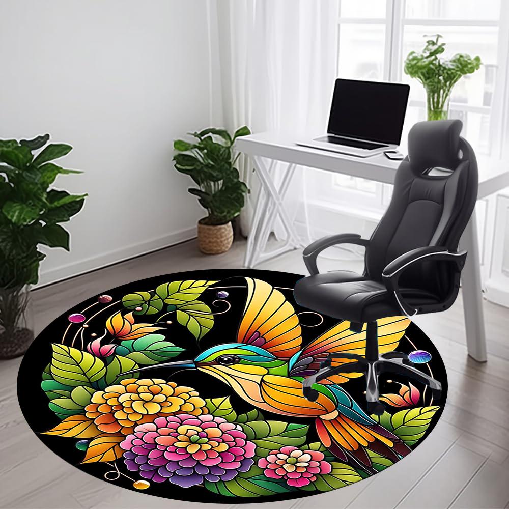 1pc Hummingbird Flowers Office Round Area Rug, Indoor Mat Suitable ForOffice, Under Office Chairs Bedroom Living Room Home Decor, Room Decot111