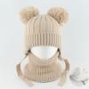 2 шт./набор Детская зимняя шапка и шарф Набор Декор плюшевым помпоном Однотонный Плюшевая подкладка Вязаная шапка Теплый комплект шарфа