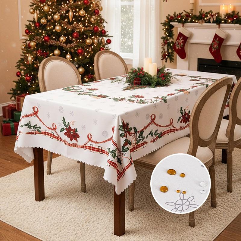 Waterproof Christmas Tablecloth With Floral Print Dining Table Decor Nylon Fabric Rectangular Size Options