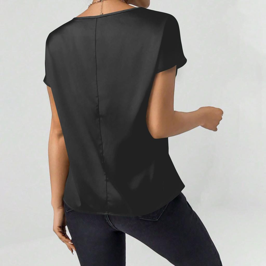 Женские повседневные топы без рукавов, однотонные атласные универсальные рубашки с круглым вырезом, топы