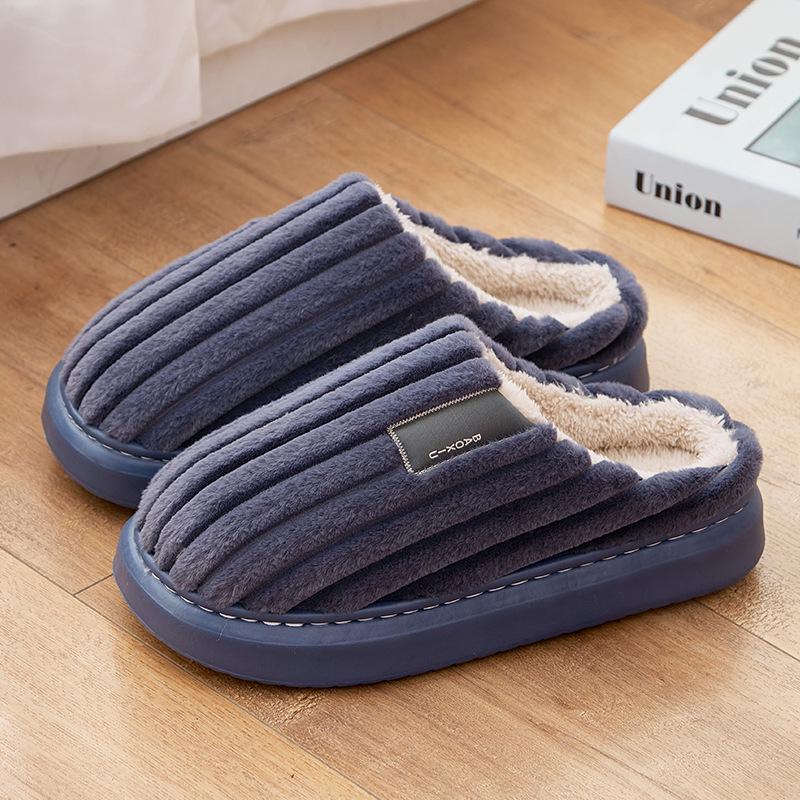 Men's Large Plush Non-Slip Slippers: Thick Soled, Warm Cotton for Autumn & Winter