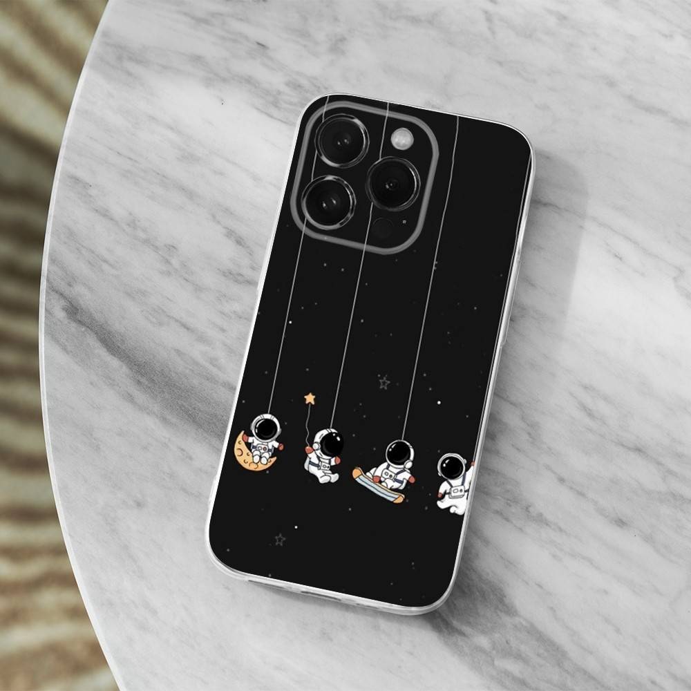 Cute Cartoon Astronaut Case For iPhone X,XS,SE,12,15,Pro,17,Plus,11,Max,13,XR,14,16,Mini,Transparent Soft Cover