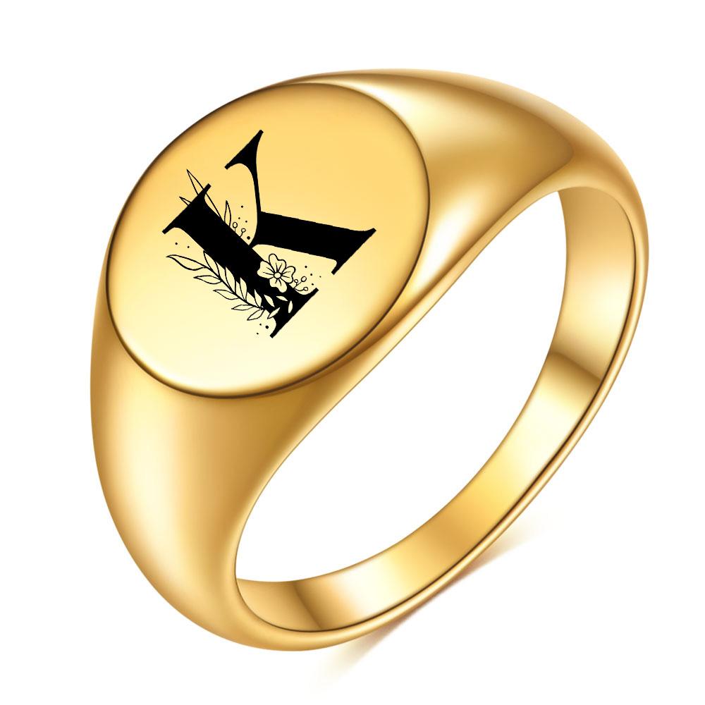 Женщины Мужчины Цветок AZ Буква Золотого Цвета Кольцо На Палец Инициалы Имя Алфавит Женские Партии Массивные Кольца Ювелирные Изделия Из Нержавеющей Стали