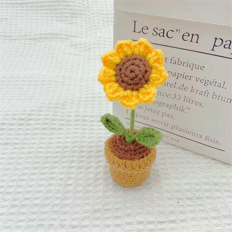 Mini Potted Crochet Homemade Tulip Flower Rose DIY Hand-Woven Home Decoration Wool Finished Product