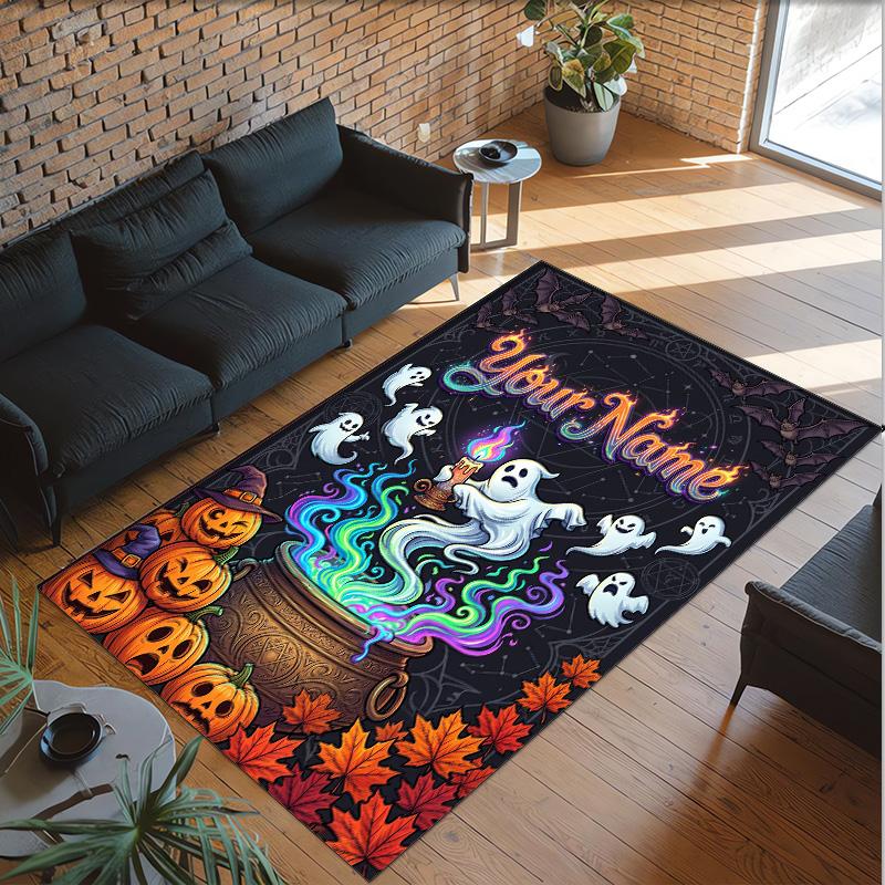 Halloween Theme Crystal Velvet Floor Rug Personalized Custom Name Text Warm Carpet Home Decoration