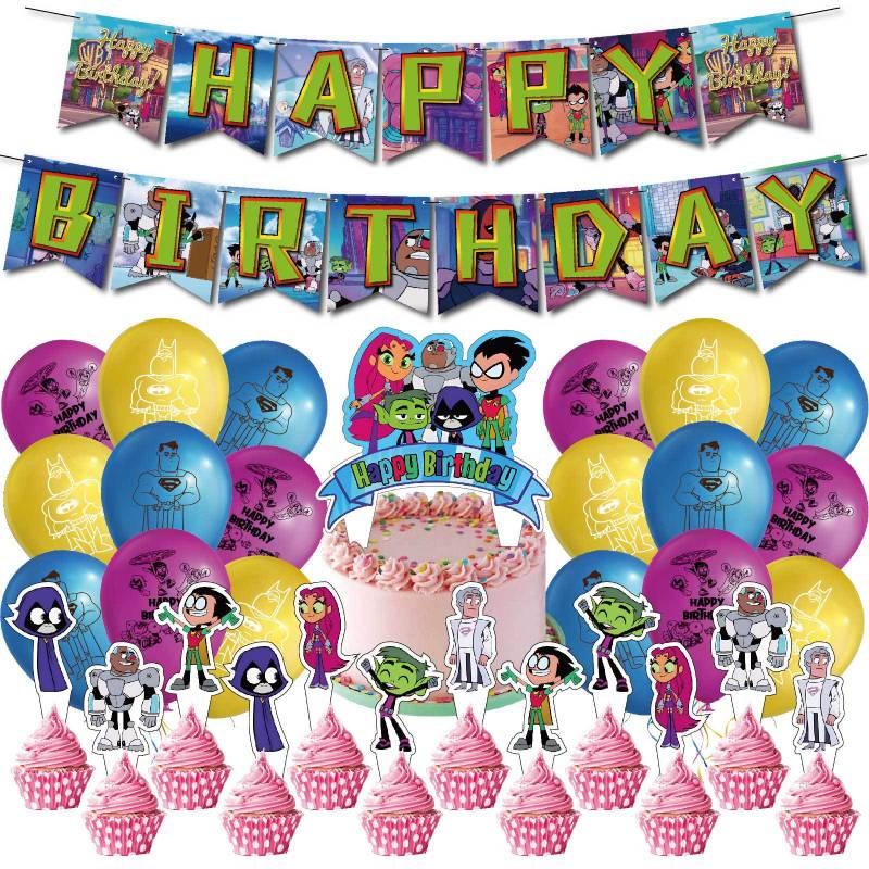 Colorful Teen Titans Go Party Decor Set Safe Eco-friendly Materials High-quality Paper 32pcs