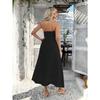 Women Vacation Style Solid Color High Waist Sleeveless Hanging Neck Long Dresses
