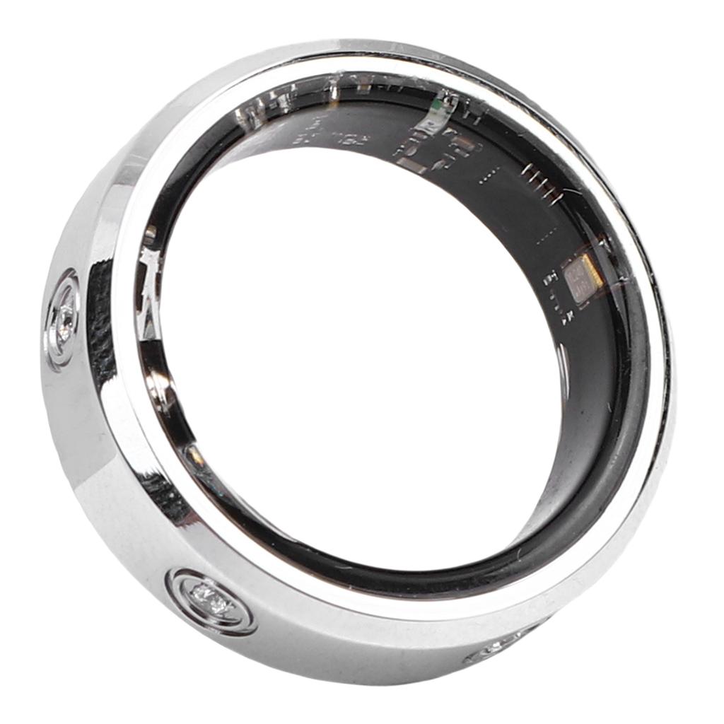 Smart Ring with Inlaid Rhinestone IP68 Water Proof Fitness Tracker Bluetooth Photo Taking Multiple Sports Modes Silver