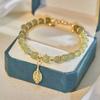 Women Exquisite Gold Color Leaves Wrist Strap Bangle Double Chain Bracelet Girls Gifts Chinese Style Green Jade Bracelet