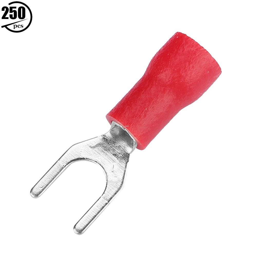 250 шт. Изолированные электрические клеммы для обжимных вилочных соединителей (синий)