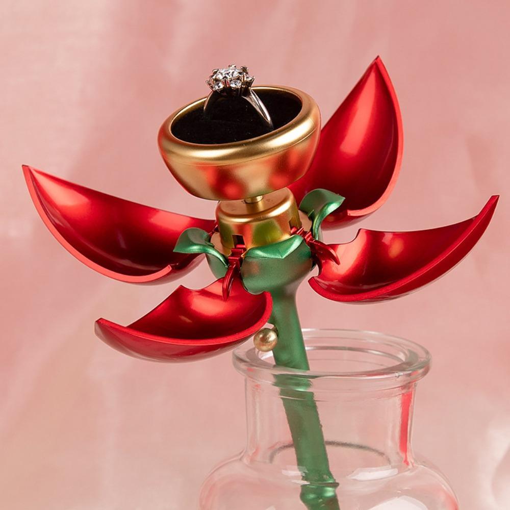 Dustproof Auto Blooming Jewelry Box Elegant Rose Ring Box Flower Proposal Ring Box Gift