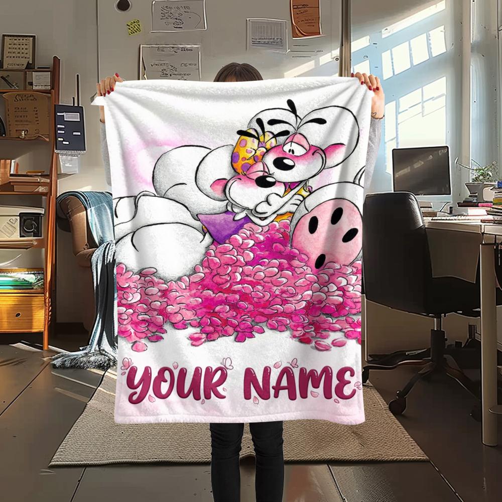 1PC Custom Name Diddl Patterned Flannel Blanket Suitable For All Seasons for Home Decor Warmth and Comfort Gifts Holiday Present_xia