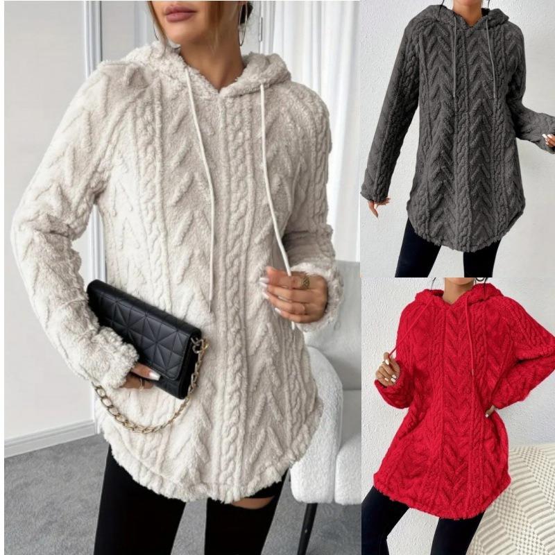 Women S Solid Color Hooded Long Sleeve Slim Fit Drawstring Sweatshirt