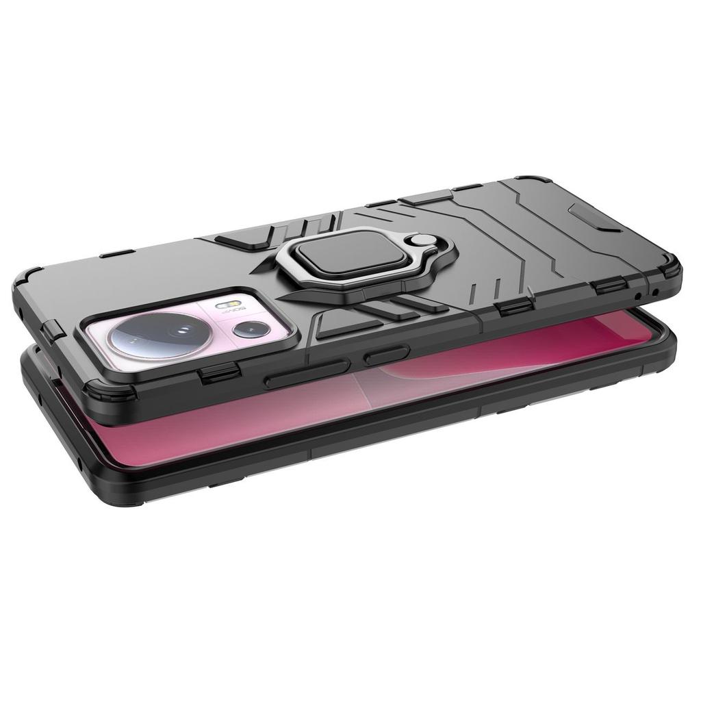 Xiaomi 13 Lite Ring Armor Case - Rugged Black Cover with Magnetic Ring Holder