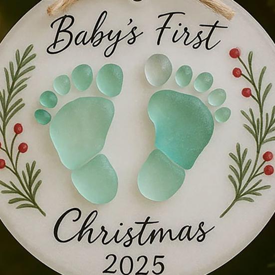 Baby's First Christmas Sea Glass Ornament Baby's Footprint Keepsake for Newborn Girl Boy Gift Coastal Christmas Tree Ornament for Home Decor