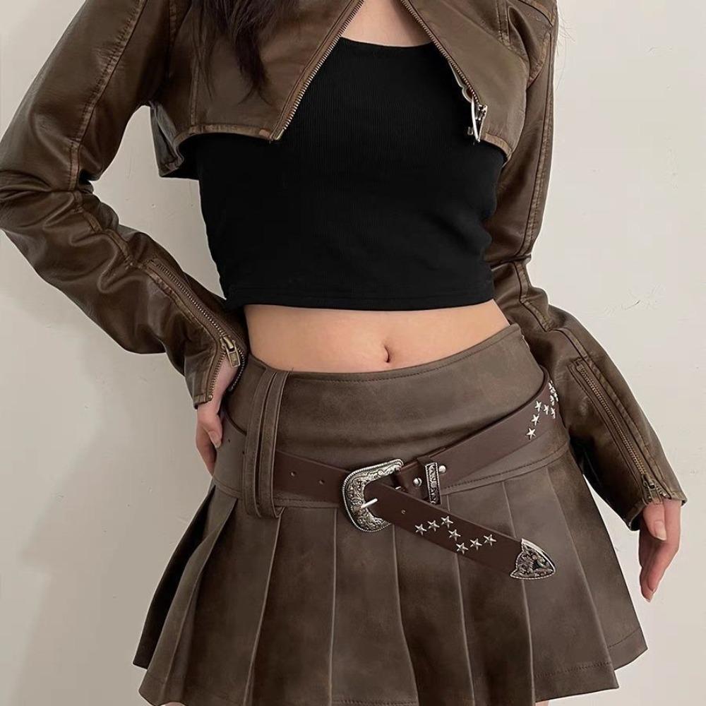 Retro Y2K Wide Belt Punk PU Leather Waistbands Fashion Star Rivet Waist Belt  Summer