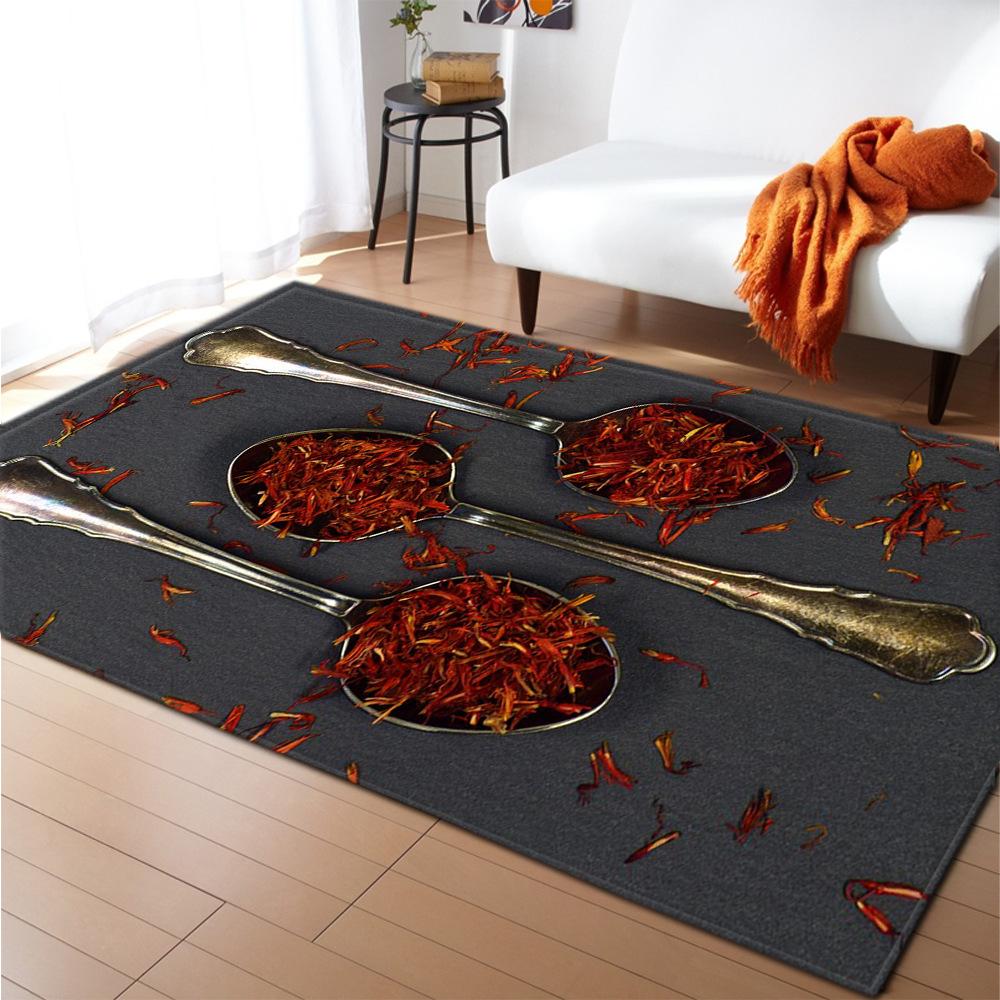 Seasoning Living Room Area Rug Home Decor Food Spice Carpet Bedroom Rug for Boys Tableware Floor Mat Soft Kitchen Rug Doormat