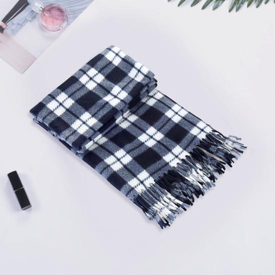 10Pcs Men Women Scarf Plaid Print Tassel Trim Double Sided Velvet Long