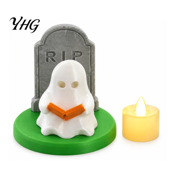 Dark Style Festive Table Decor Halloween Ghost Reading Lamp, 3D Printed Light Up And Tombstone Easy Assembly Holiday Figurine, Spooky Night
