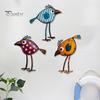 Fence Bird Decor Wooden 3pcs Birds Wall Art Decor Colorful Hangings Funny Plaque Sculpture With Polka Dot Star Pattern Leaf Design For Farmhouse