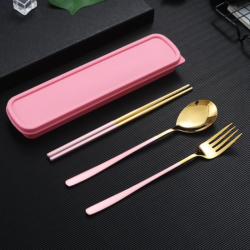 4 шт., дорожный набор столовых приборов, набор многоразовой посуды из нержавеющей стали 18/8 с футляром, портативная посуда, набор вилок, ложек и палочек для еды