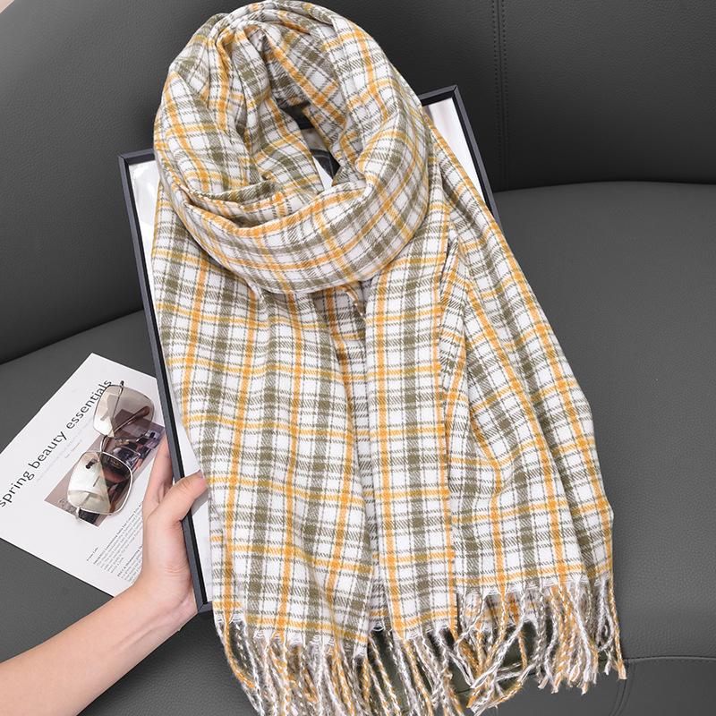Scarf Women'S Premium Cashmere Color Plaid Warm Plaid Shawl