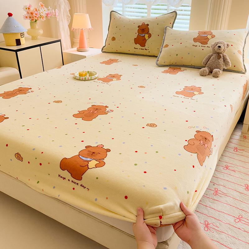 Bedspreads Milk Velvet Fitted Sheet Thick Flannel Warm Headboards All-Around Elastic Bed Cover Mattress Cover Double Bed Sheets